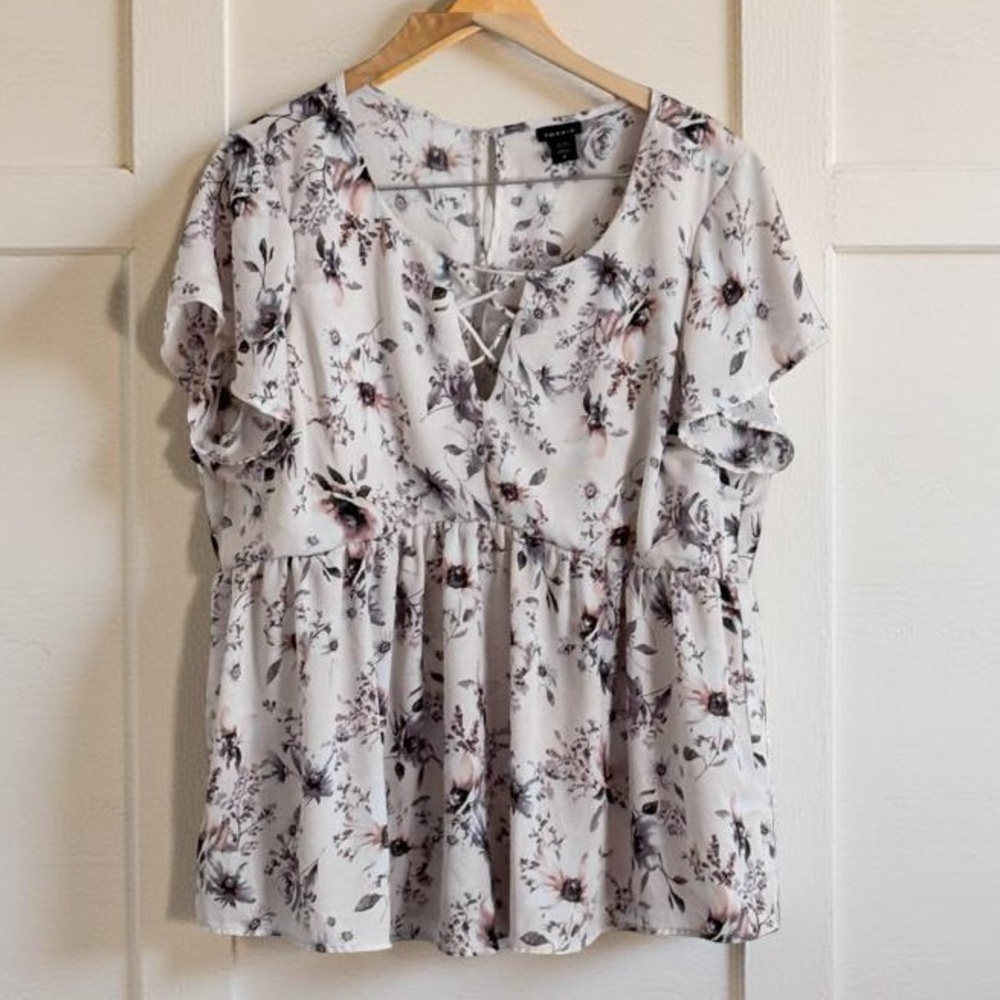 Torrid Ivory,pink,v-neck,Floral Babydoll tunic,Top,darling,flattering,soft SZ 2X